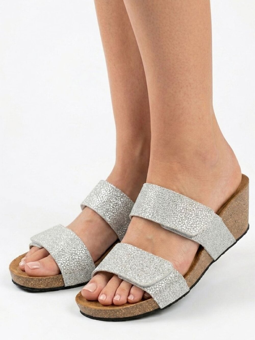 Browns Silver Metallic Leather Wedge Sandals Slide 39 US 9 Spain Summer Cork